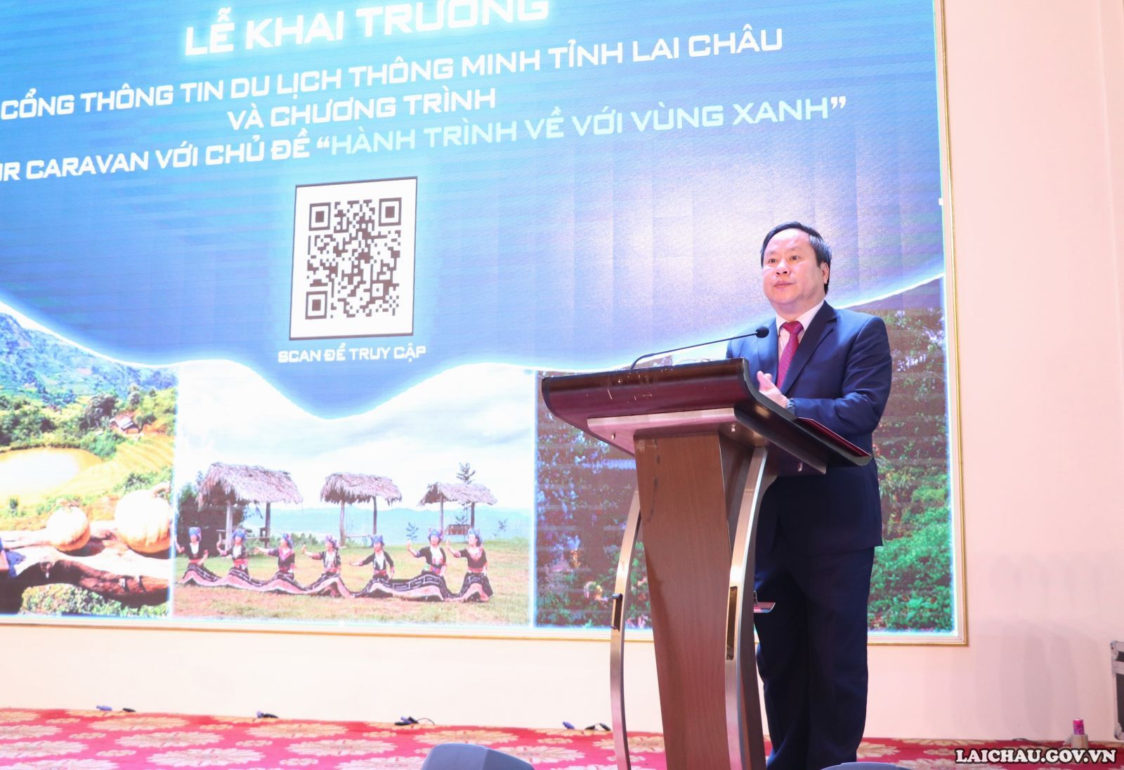 Phó Chủ tịch Thường trực UBND tỉnh Lai Châu Tống Thanh Hải phát biểu tại buổi lễ